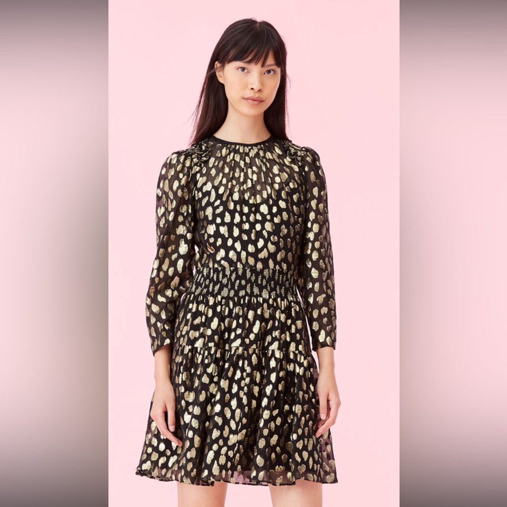 Rebecca Taylor black and gold metallic dress with a smock waist